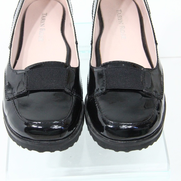 Taryn Rose Black Loafers Patent Leather Shoes 6 Slip on Chunky Flat Jannah - Picture 3 of 10